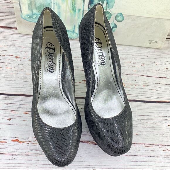 Dereon Metallic Glitter Platform Pumps Black 7 Stiletto - Picture 8 of 10